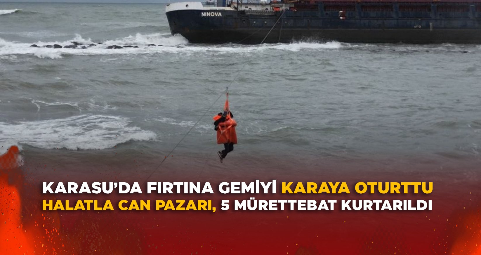 KARASU’DA FIRTINA GEMİYİ KARAYA OTURTTU