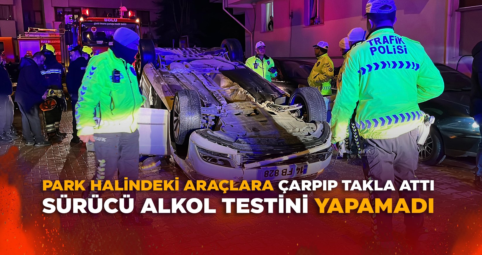 PARK HALİNDEKİ ARAÇLARA ÇARPIP TAKLA ATTI: SÜRÜCÜ ALKOL TESTİNİ YAPAMADI