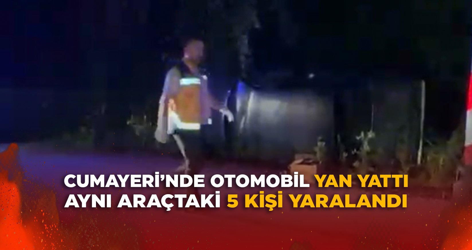 CUMAYERİ’NDE OTOMOBİL YAN YATTI: AYNI ARAÇTAKİ 5 KİŞİ YARALANDI
