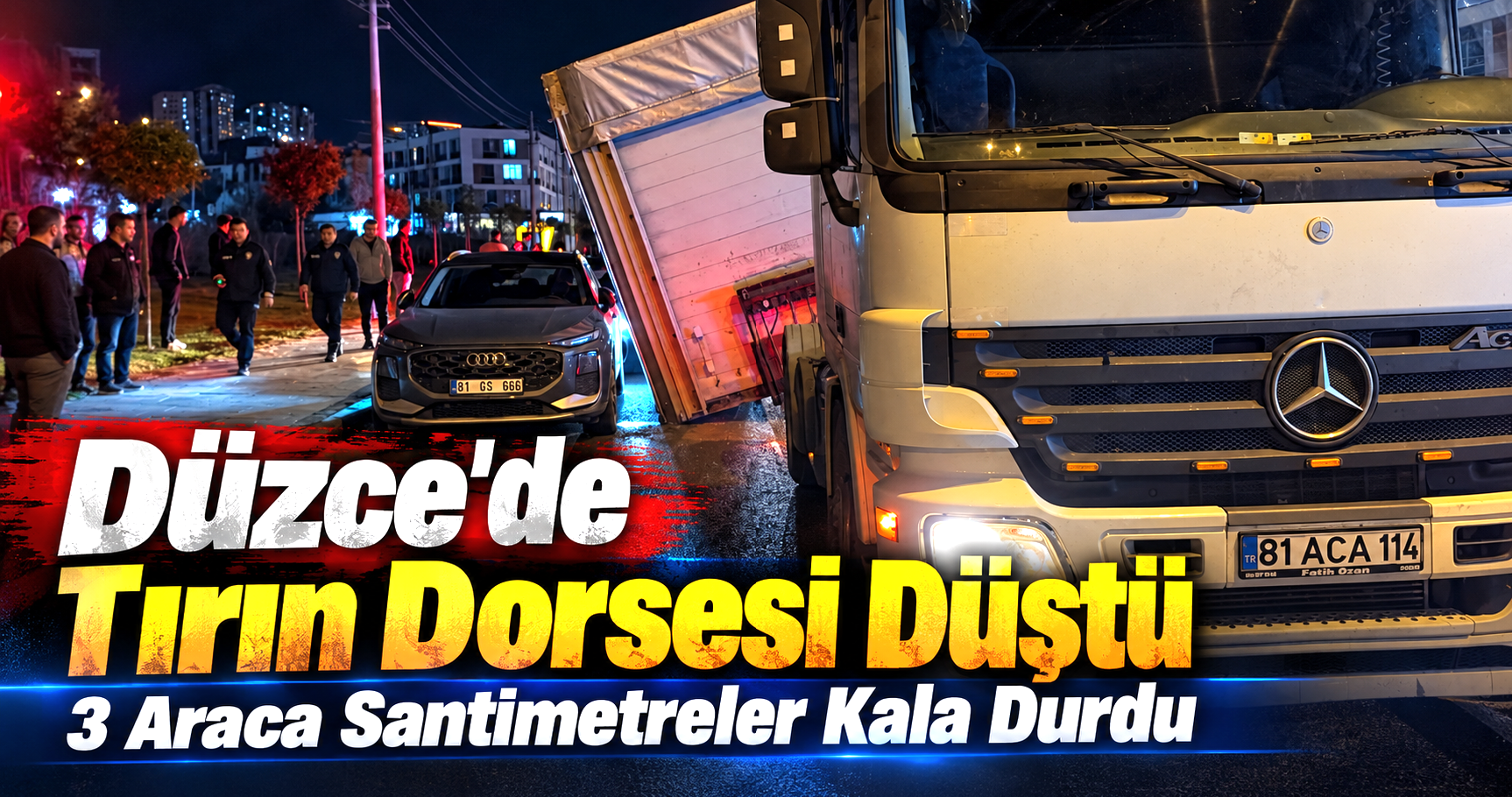 Düzce'de Tırın Dorsesi Düştü: 3 Araca Santimetreler Kala Durdu