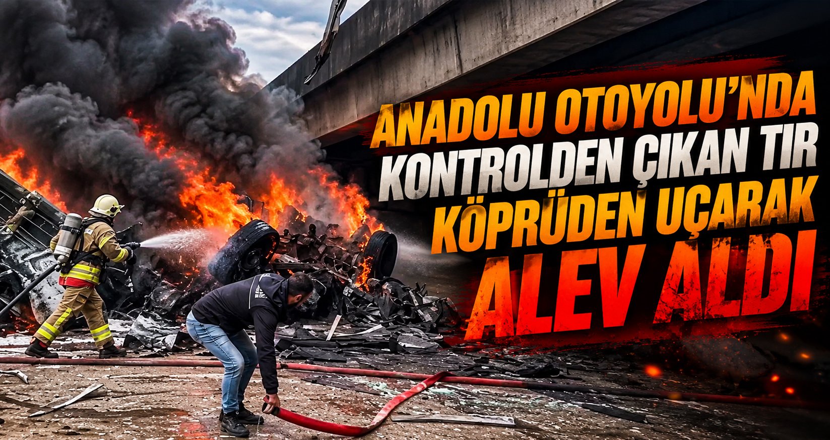 Anadolu Otoyolu’nda Kontrolden Çıkan TIR Köprüden Uçarak Alev Aldı